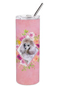 Standard Grey Poodle Pink Flowers Stainless Steel Skinny Tumbler 20 oz Vacuum Double Walled Reusable Insulated Travel Cup