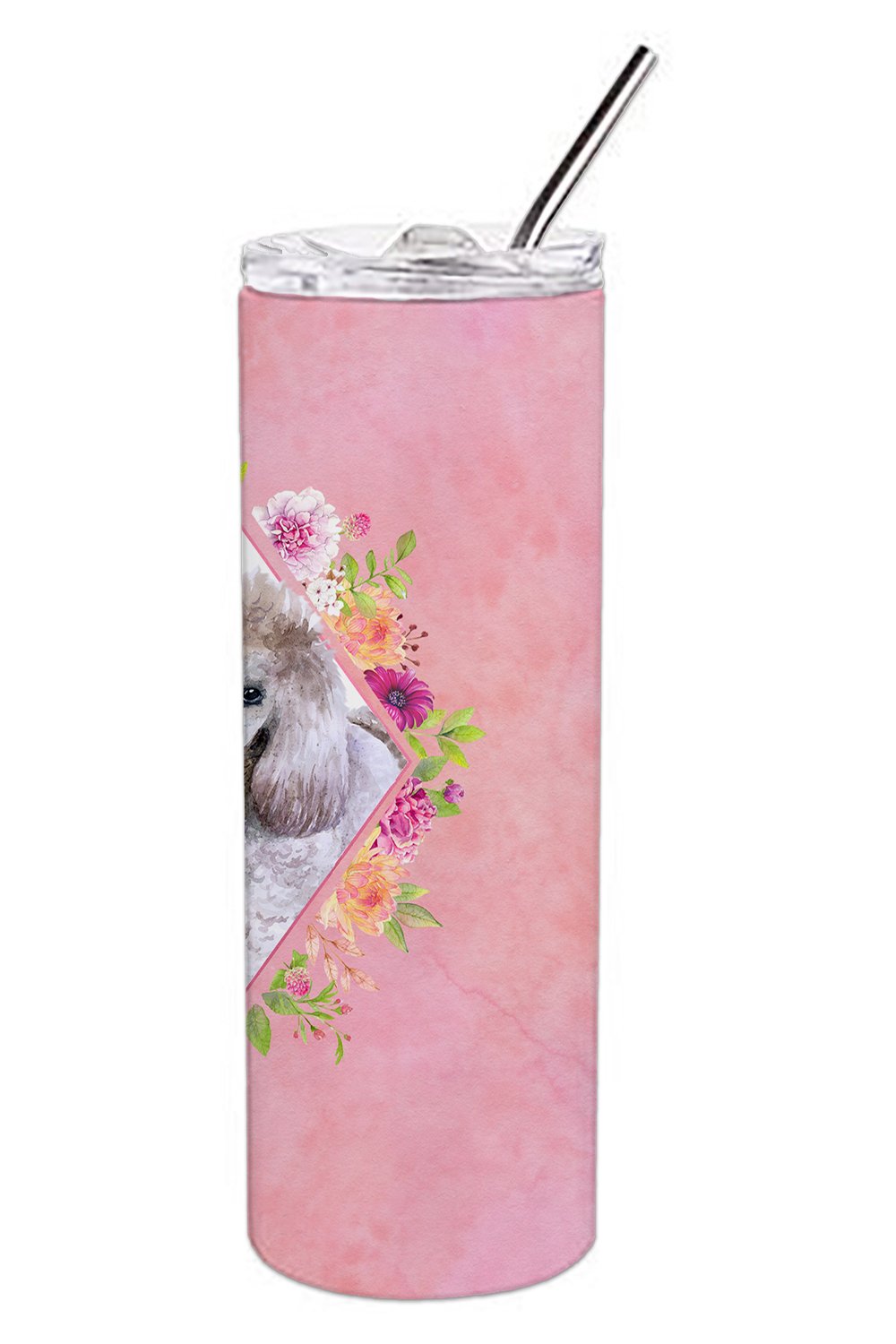 Standard Grey Poodle Pink Flowers Stainless Steel Skinny Tumbler 20 oz Vacuum Double Walled Reusable Insulated Travel Cup
