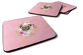 Fawn Pug Pink Flowers Foam Coasters Set of 4 Cup Coasters for Indoor Outdoor, Tabletop Protection, Anti Slip, Mouse pad Material