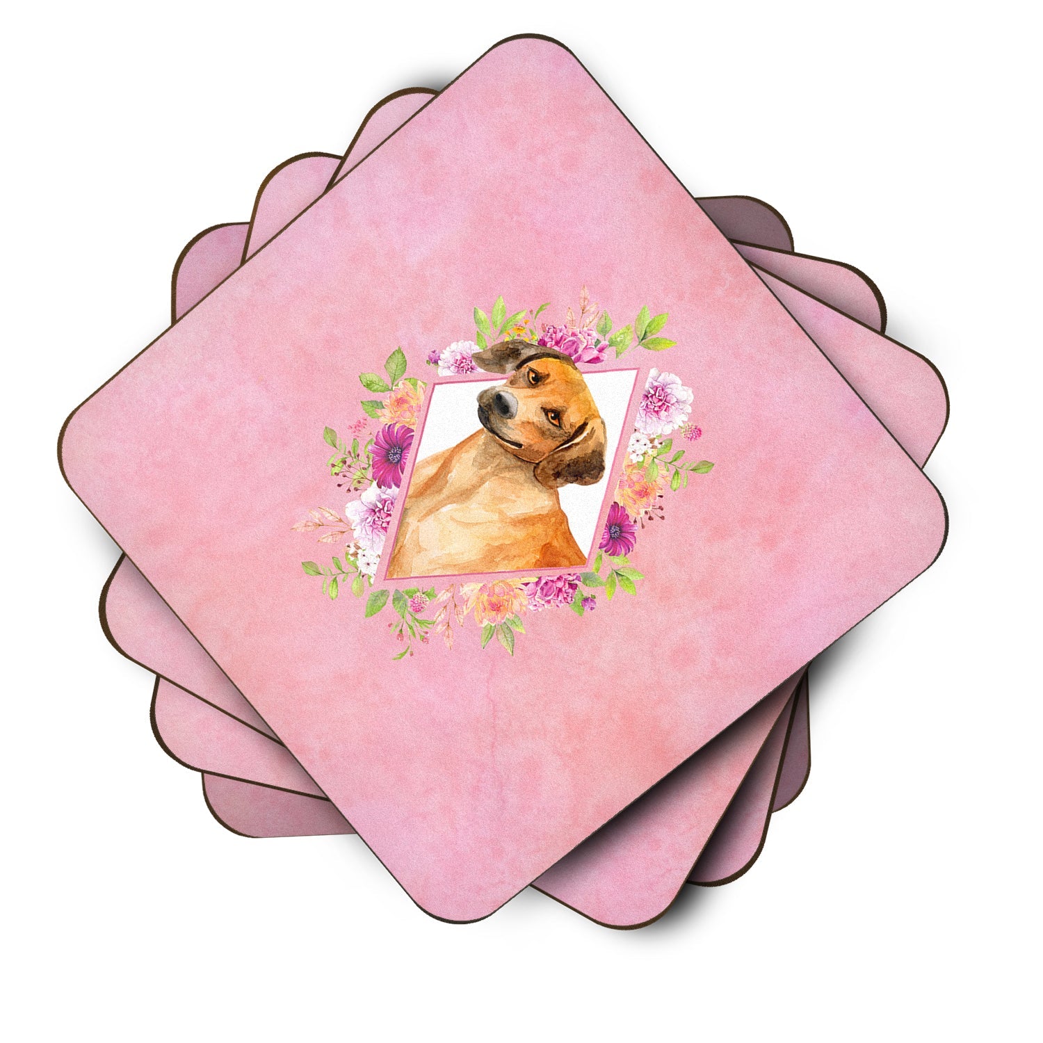 Rhodesian Ridgeback Pink Flowers Foam Coasters Set of 4 Cup Coasters for Indoor Outdoor, Tabletop Protection, Anti Slip, Mouse pad Material