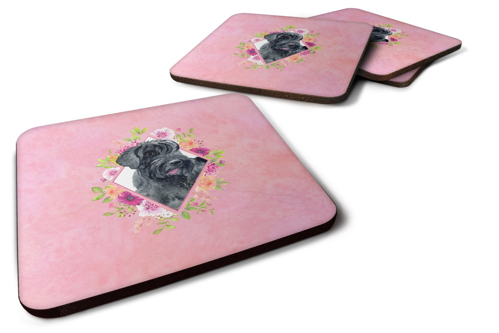 Giant Schnauzer Pink Flowers Foam Coasters Set of 4 Cup Coasters for Indoor Outdoor, Tabletop Protection, Anti Slip, Mouse pad Material