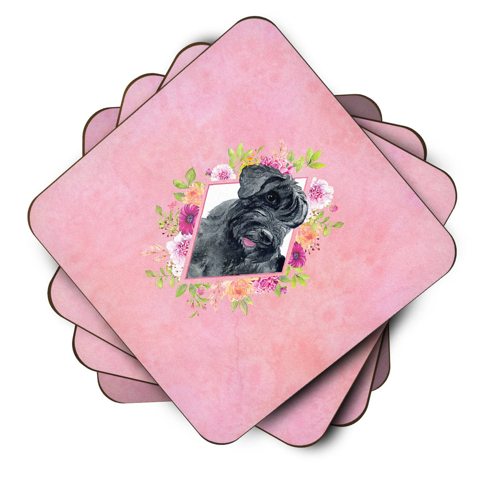 Giant Schnauzer Pink Flowers Foam Coasters Set of 4 Cup Coasters for Indoor Outdoor, Tabletop Protection, Anti Slip, Mouse pad Material