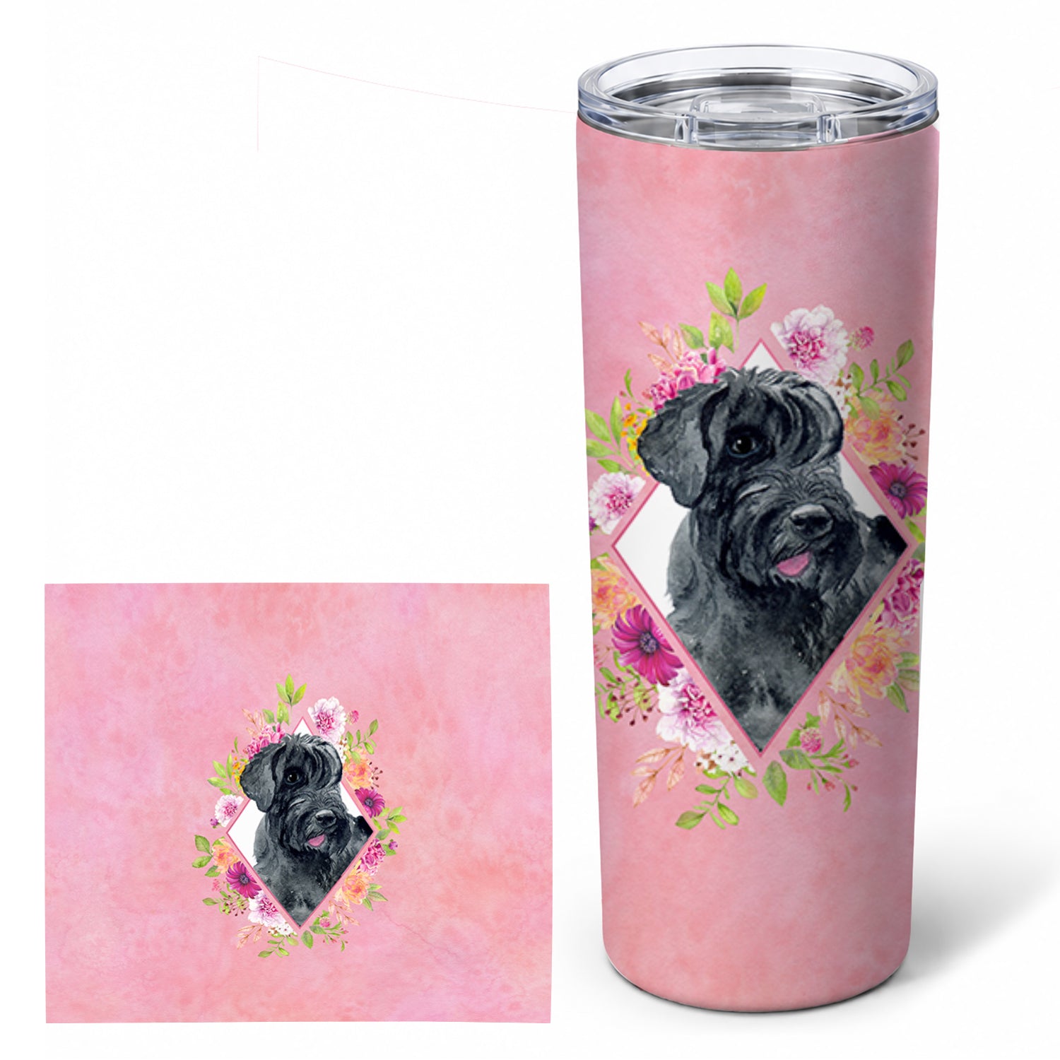 Giant Schnauzer Pink Flowers Stainless Steel Skinny Tumbler 20 oz Vacuum Double Walled Reusable Insulated Travel Cup