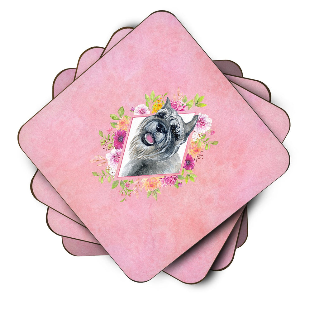 Schnauzer Pink Flowers Foam Coasters Set of 4 Cup Coasters for Indoor Outdoor, Tabletop Protection, Anti Slip, Mouse pad Material