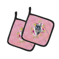 Schnauzer Pink Flowers Pot Holder Set of 2 Heat Resistant Quilted Hot Pads 7.5 x 7.5 Inch, Insulated Kitchen Trivets for Cooking & Baking