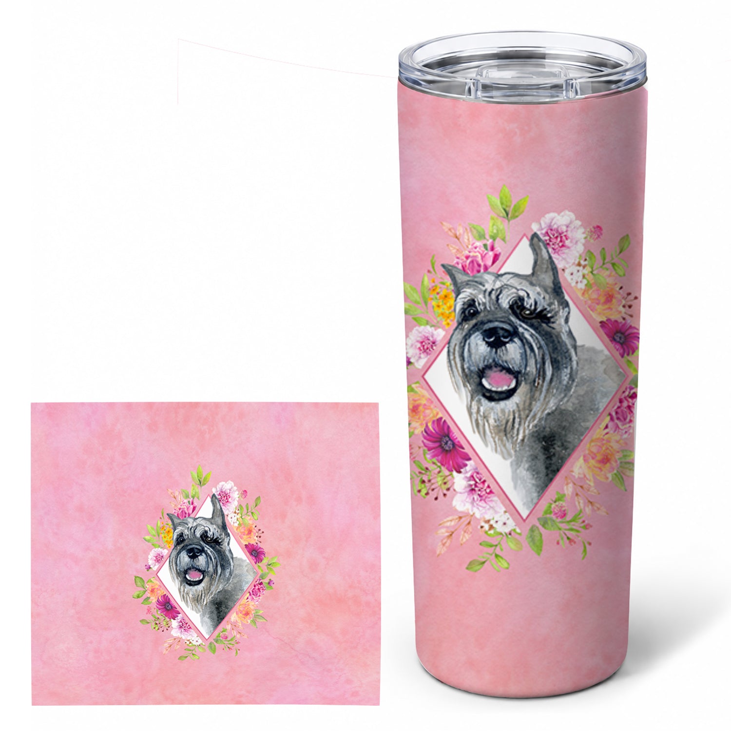 Schnauzer Pink Flowers Stainless Steel Skinny Tumbler 20 oz Vacuum Double Walled Reusable Insulated Travel Cup