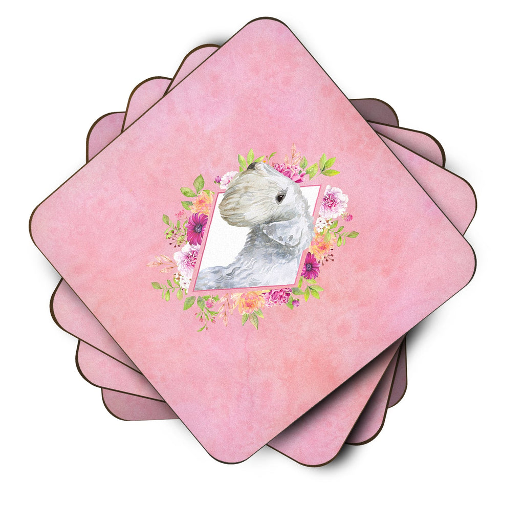 Sealyham Terrier Pink Flowers Foam Coasters Set of 4 Cup Coasters for Indoor Outdoor, Tabletop Protection, Anti Slip, Mouse pad Material