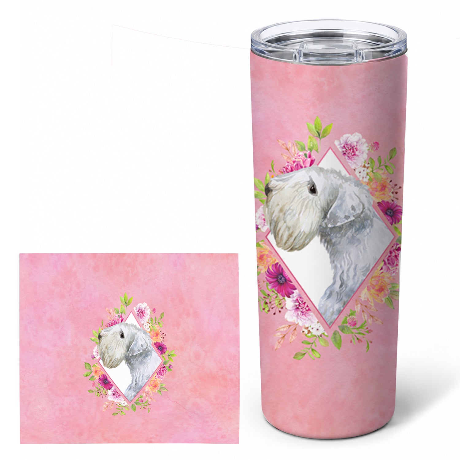 Sealyham Terrier Pink Flowers Stainless Steel Skinny Tumbler 20 oz Vacuum Double Walled Reusable Insulated Travel Cup