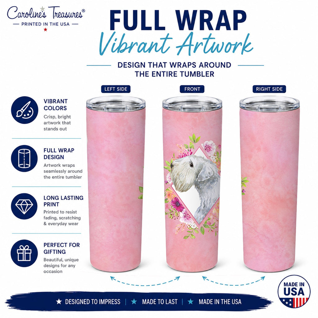 Sealyham Terrier Pink Flowers Stainless Steel Skinny Tumbler 20 oz Vacuum Double Walled Reusable Insulated Travel Cup