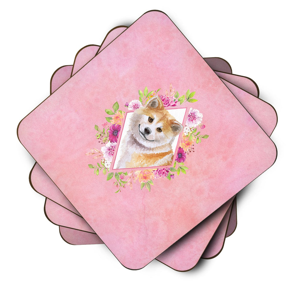 Shiba Inu Pink Flowers Foam Coasters Set of 4 Cup Coasters for Indoor Outdoor, Tabletop Protection, Anti Slip, Mouse pad Material