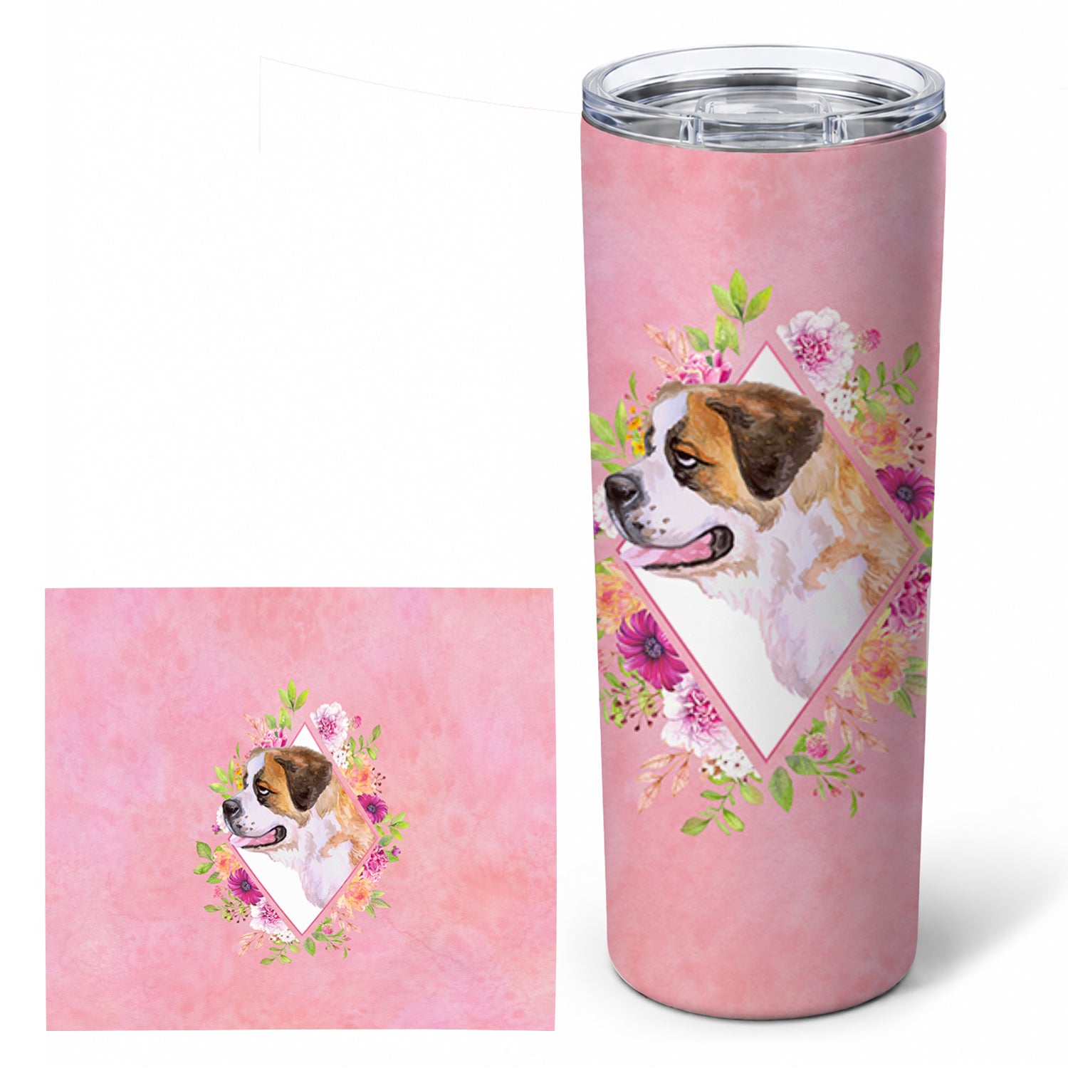 Saint Bernard #1 Pink Flowers Stainless Steel Skinny Tumbler 20 oz Vacuum Double Walled Reusable Insulated Travel Cup