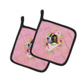 Saint Bernard #2 Pink Flowers Pot Holder Set of 2 Heat Resistant Quilted Hot Pads 7.5 x 7.5 Inch, Insulated Kitchen Trivets for Cooking & Baking
