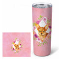 Toy Terrier Pink Flowers Stainless Steel Skinny Tumbler 20 oz Vacuum Double Walled Reusable Insulated Travel Cup