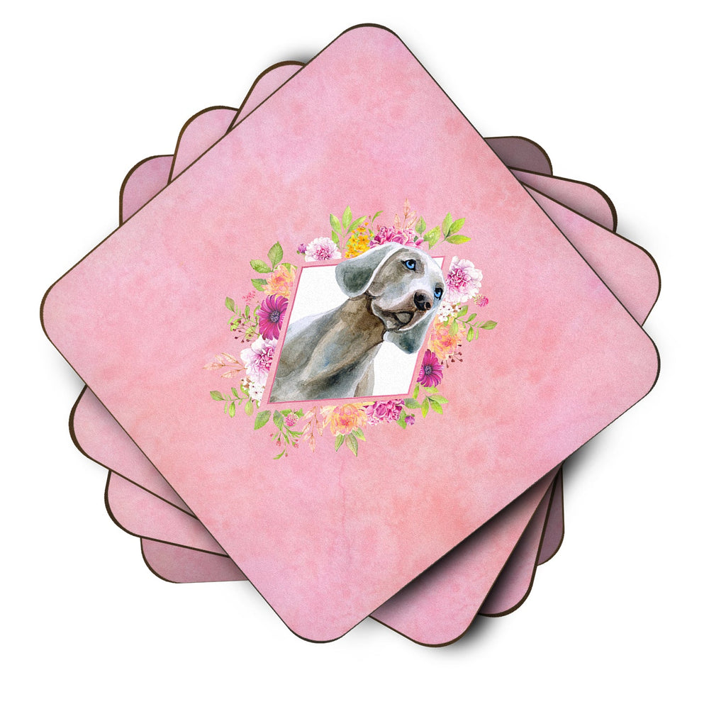 Weimaraner Pink Flowers Foam Coasters Set of 4 Cup Coasters for Indoor Outdoor, Tabletop Protection, Anti Slip, Mouse pad Material