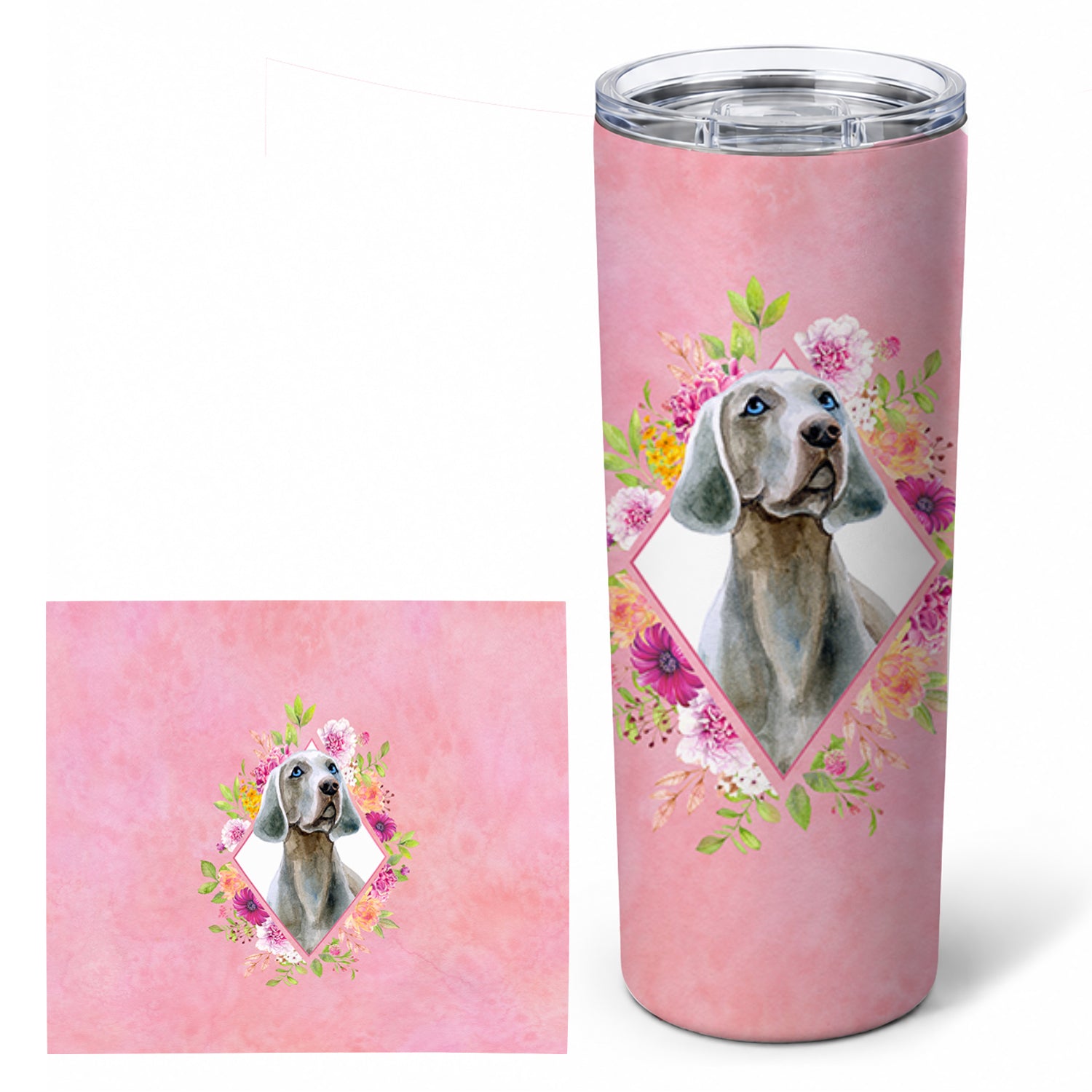 Weimaraner Pink Flowers Stainless Steel Skinny Tumbler 20 oz Vacuum Double Walled Reusable Insulated Travel Cup