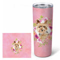 Yorkie Pink Flowers Stainless Steel Skinny Tumbler 20 oz Vacuum Double Walled Reusable Insulated Travel Cup