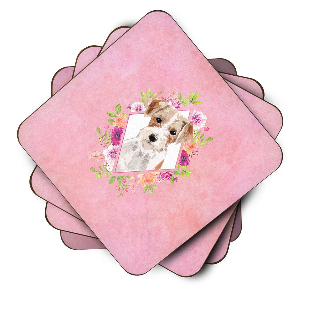 Jack Russell Terrier Pink Flowers Foam Coasters Set of 4 Cup Coasters for Indoor Outdoor, Tabletop Protection, Anti Slip, Mouse pad Material