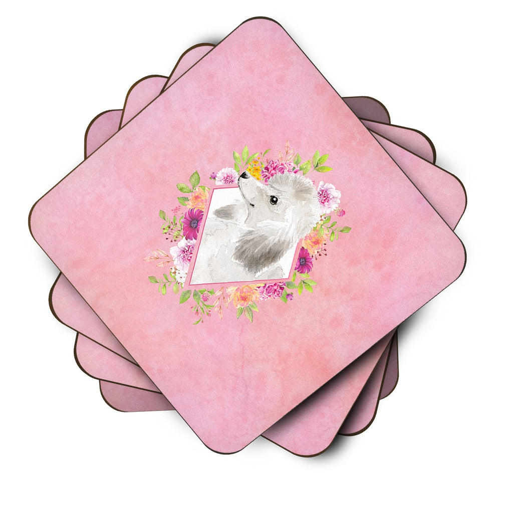 White Standard Poodle Pink Flowers Foam Coasters Set of 4 Cup Coasters for Indoor Outdoor, Tabletop Protection, Anti Slip, Mouse pad Material