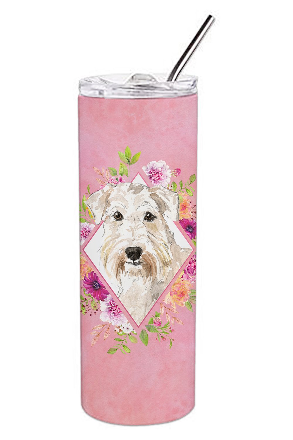 Wheaten Terrier Pink Flowers Stainless Steel Skinny Tumbler 20 oz Vacuum Double Walled Reusable Insulated Travel Cup