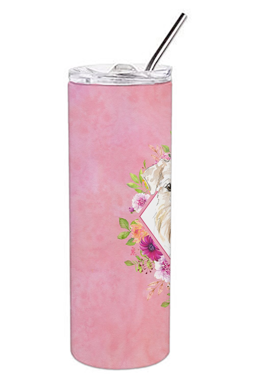 Wheaten Terrier Pink Flowers Stainless Steel Skinny Tumbler 20 oz Vacuum Double Walled Reusable Insulated Travel Cup