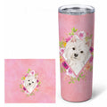 Westie  Pink Flowers Stainless Steel Skinny Tumbler 20 oz Vacuum Double Walled Reusable Insulated Travel Cup