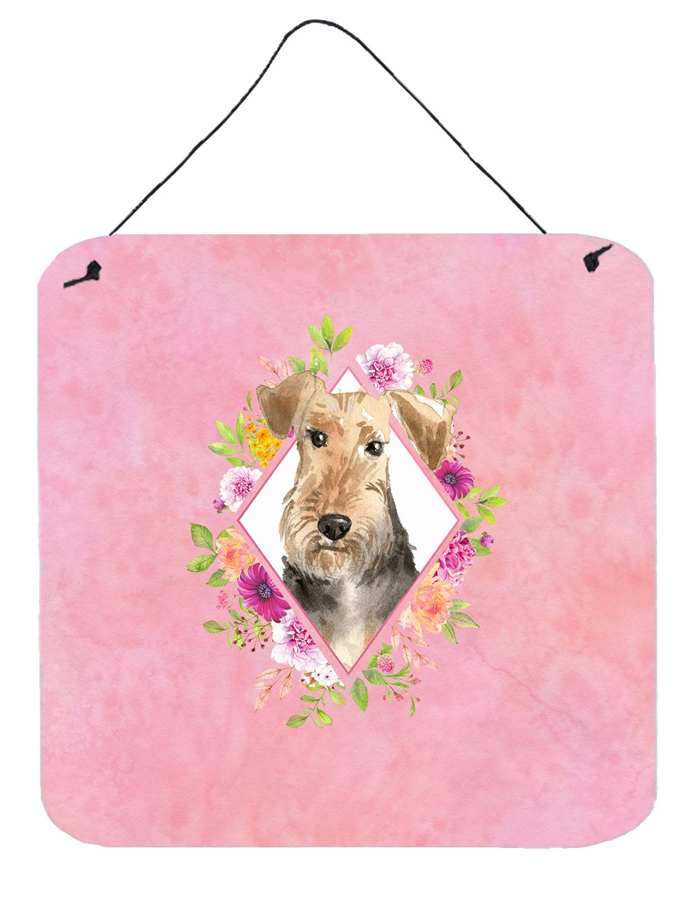 Airedale Terrier Pink Flowers Wall or Door Hanging Prints Aluminum Metal Sign Kitchen Wall Bar Bathroom Plaque Home Decor, 6x6, Multicolor