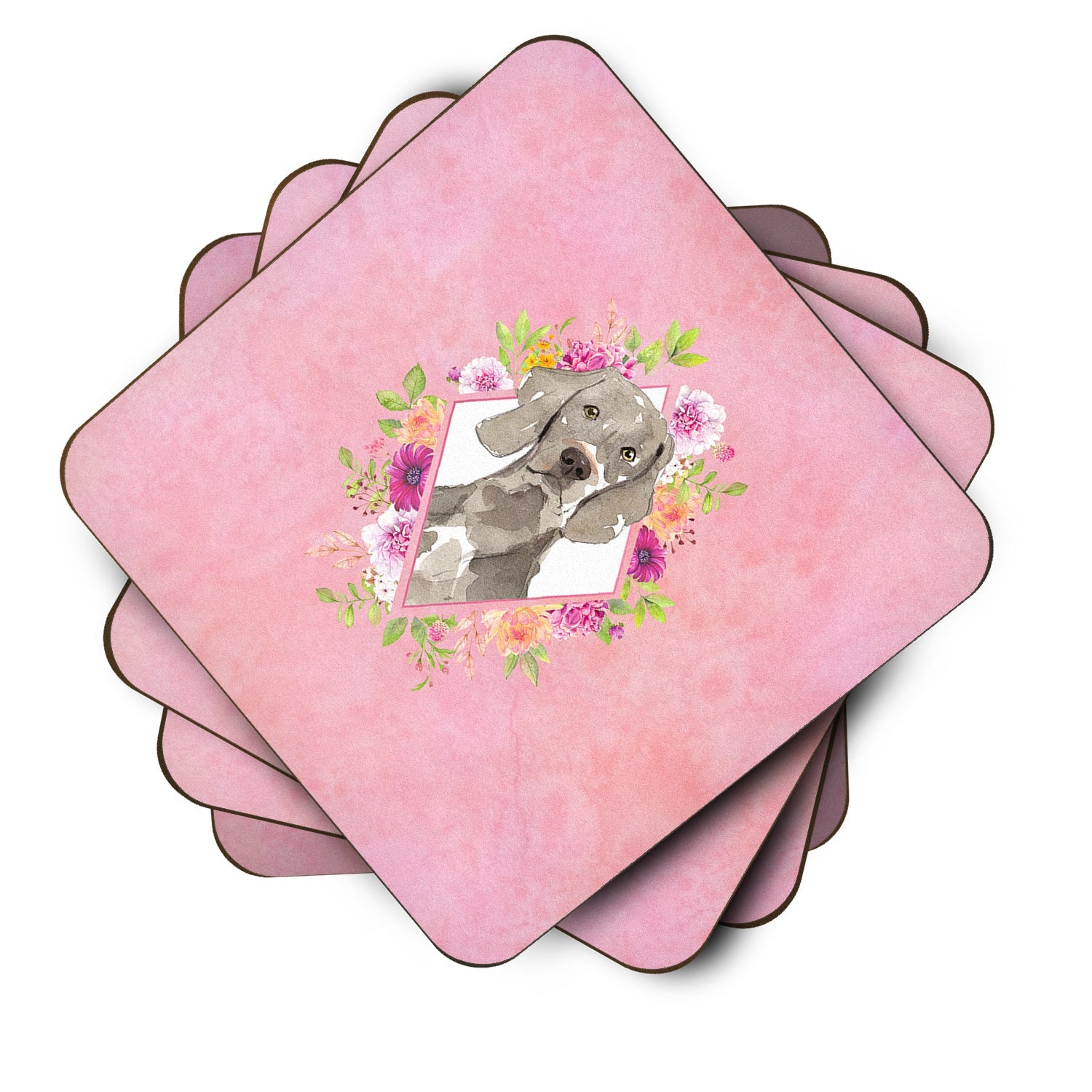 Weimaraner Pink Flowers Foam Coasters Set of 4 Cup Coasters for Indoor Outdoor, Tabletop Protection, Anti Slip, Mouse pad Material