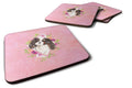 Tricolor Cavalier Spaniel Pink Flowers Foam Coasters Set of 4 Cup Coasters for Indoor Outdoor, Tabletop Protection, Anti Slip, Mouse pad Material