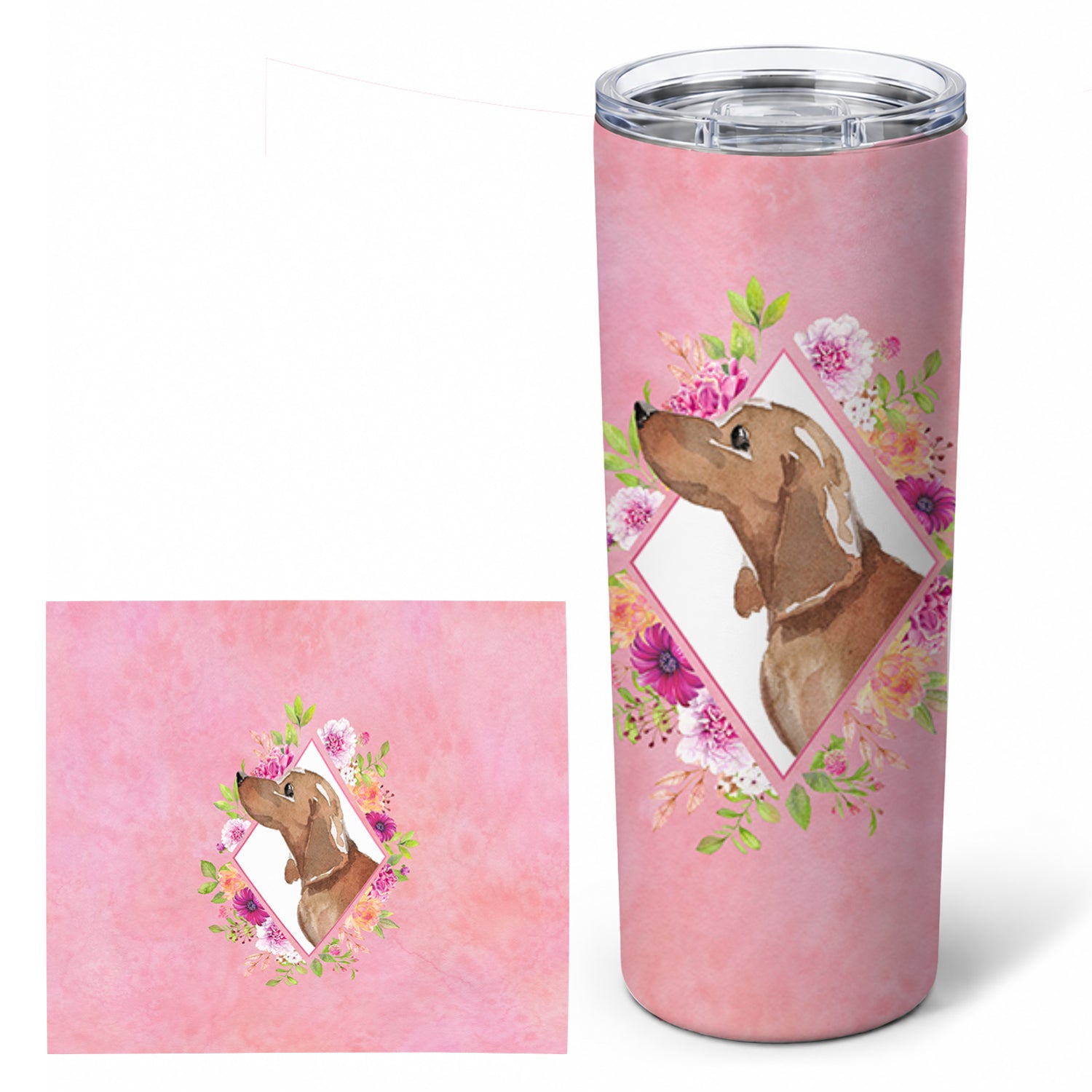 Dachshund Pink Flowers Stainless Steel Skinny Tumbler 20 oz Vacuum Double Walled Reusable Insulated Travel Cup