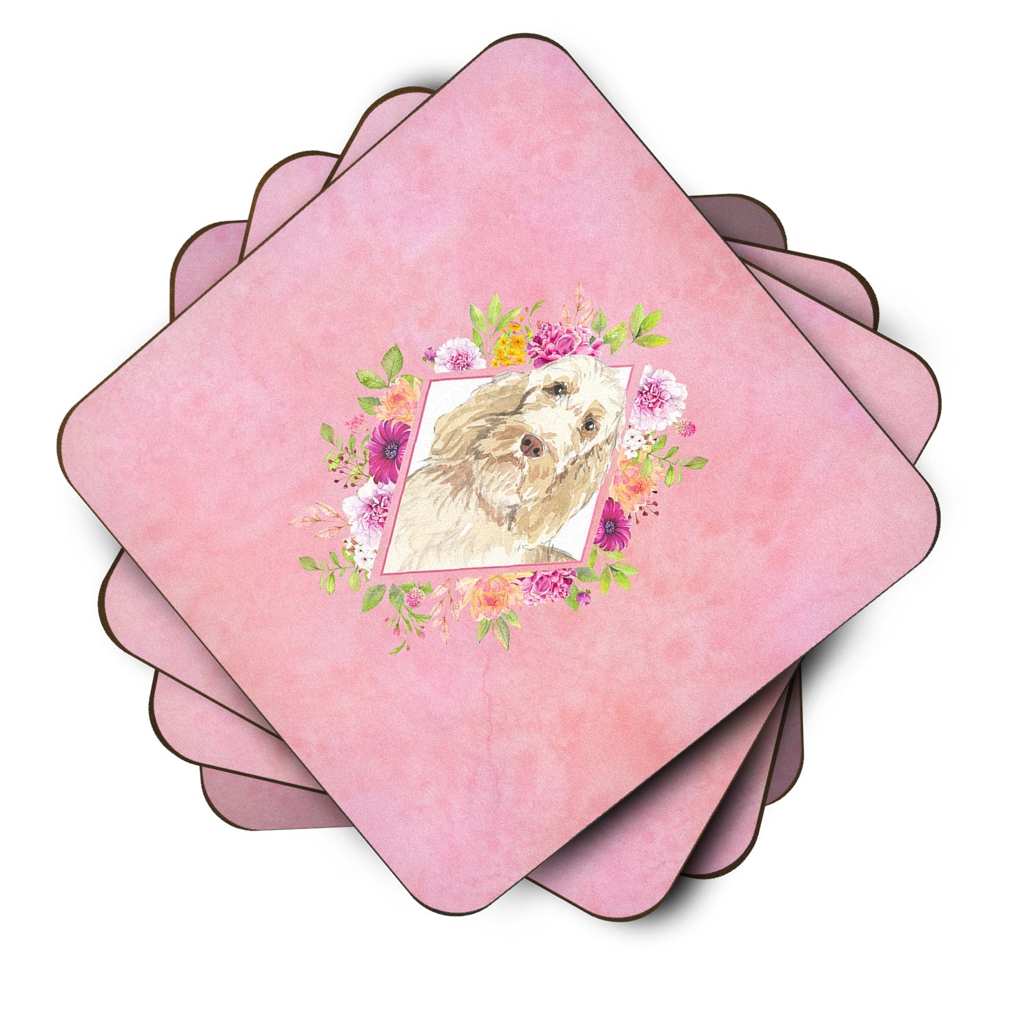 Spinone Italiano Pink Flowers Foam Coasters Set of 4 Cup Coasters for Indoor Outdoor, Tabletop Protection, Anti Slip, Mouse pad Material