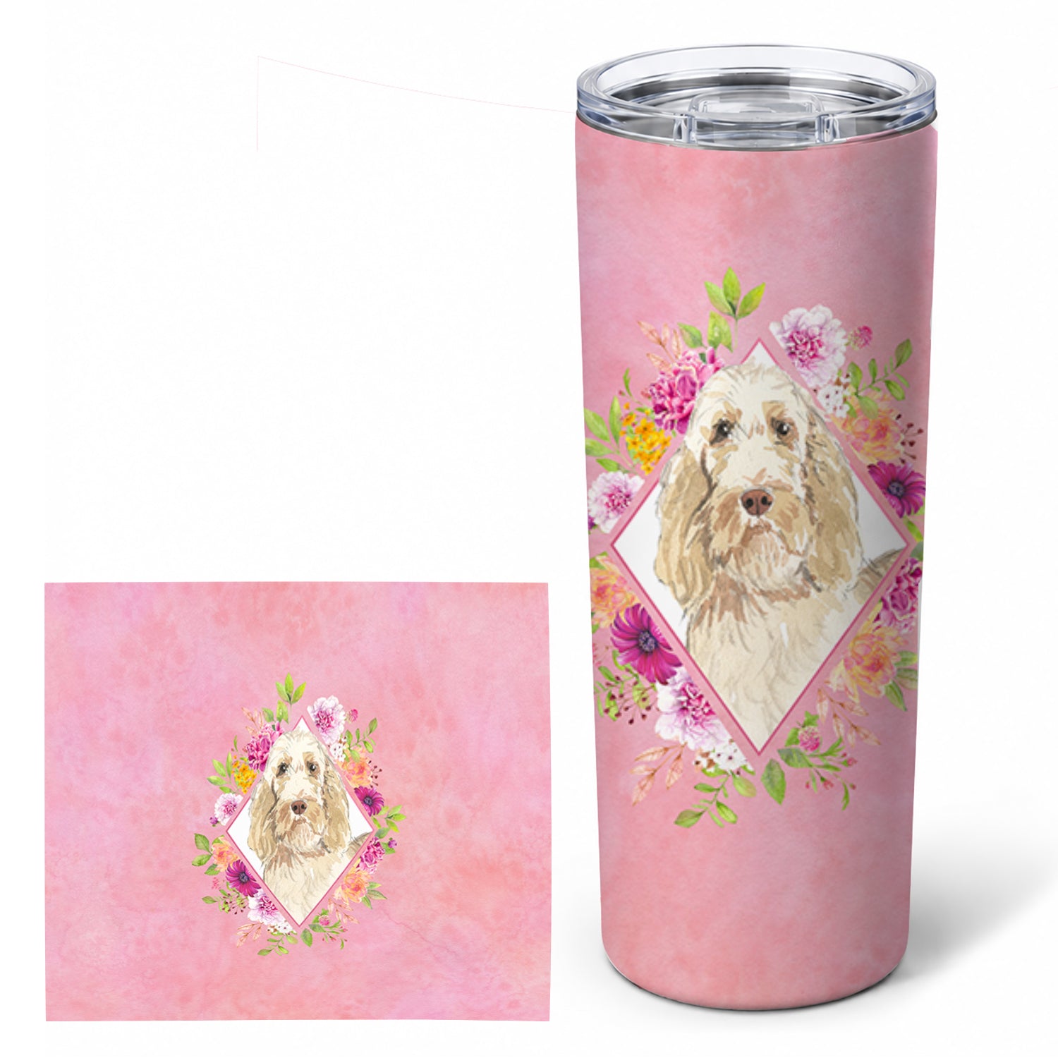 Spinone Italiano Pink Flowers Stainless Steel Skinny Tumbler 20 oz Vacuum Double Walled Reusable Insulated Travel Cup