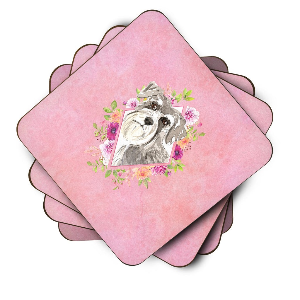 Schnauzer #1 Pink Flowers Foam Coasters Set of 4 Cup Coasters for Indoor Outdoor, Tabletop Protection, Anti Slip, Mouse pad Material