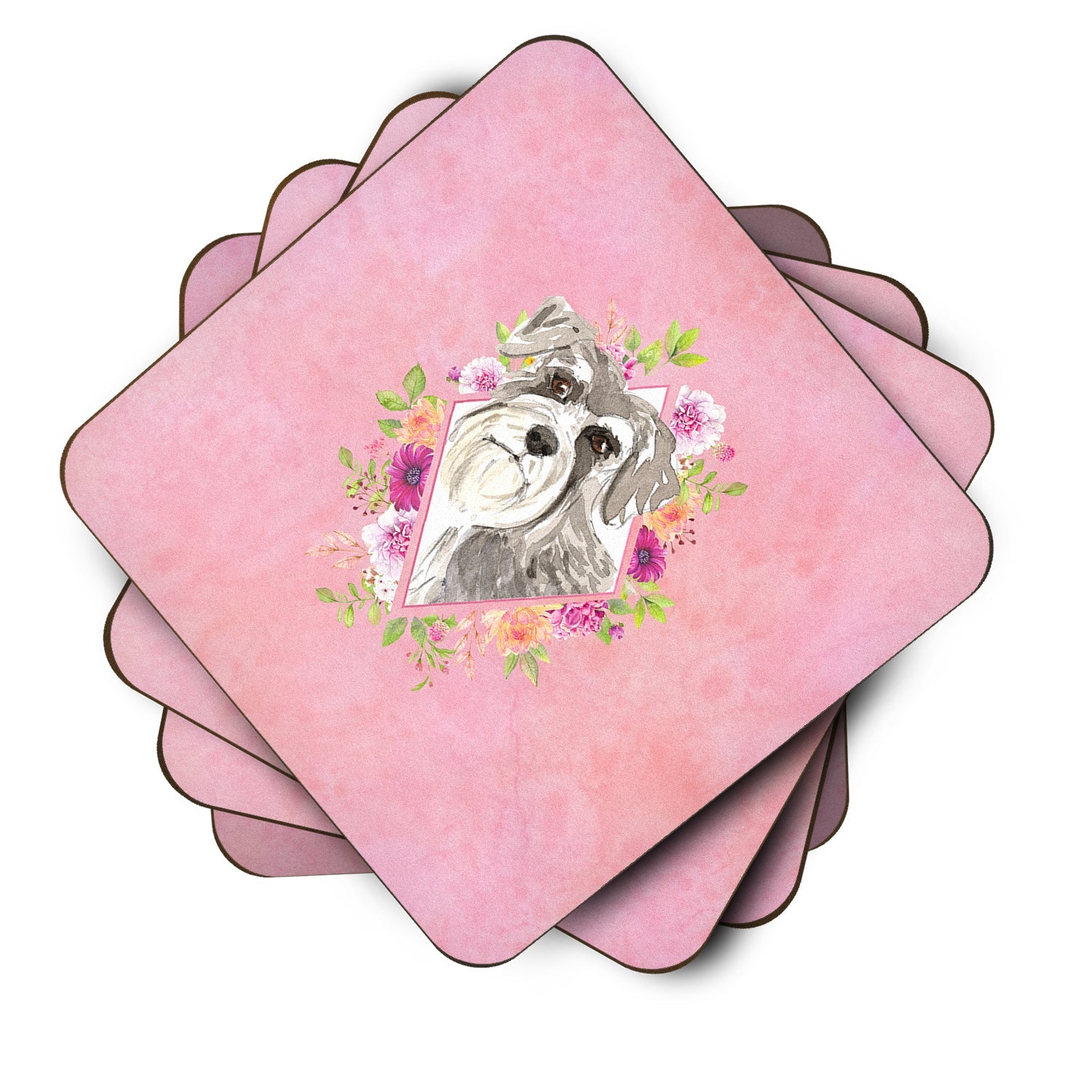 Schnauzer #1 Pink Flowers Foam Coasters Set of 4 Cup Coasters for Indoor Outdoor, Tabletop Protection, Anti Slip, Mouse pad Material
