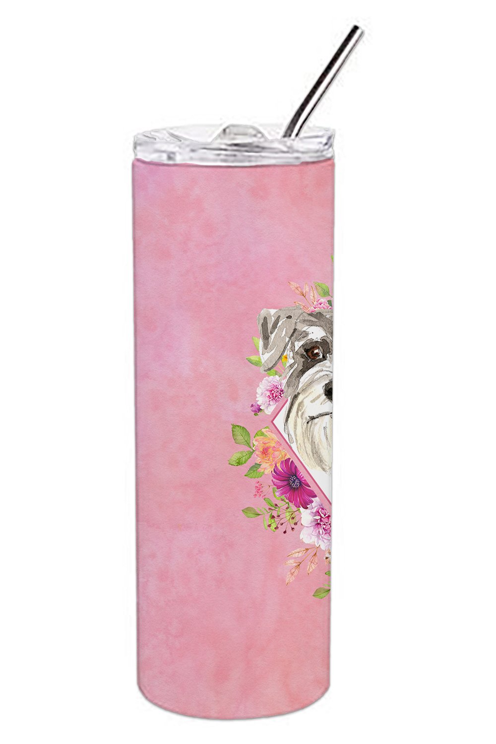 Schnauzer #1 Pink Flowers Stainless Steel Skinny Tumbler 20 oz Vacuum Double Walled Reusable Insulated Travel Cup