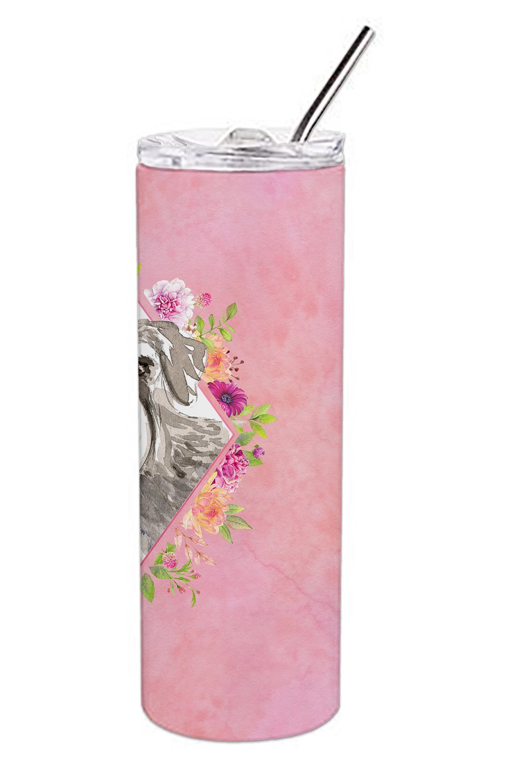Schnauzer #1 Pink Flowers Stainless Steel Skinny Tumbler 20 oz Vacuum Double Walled Reusable Insulated Travel Cup