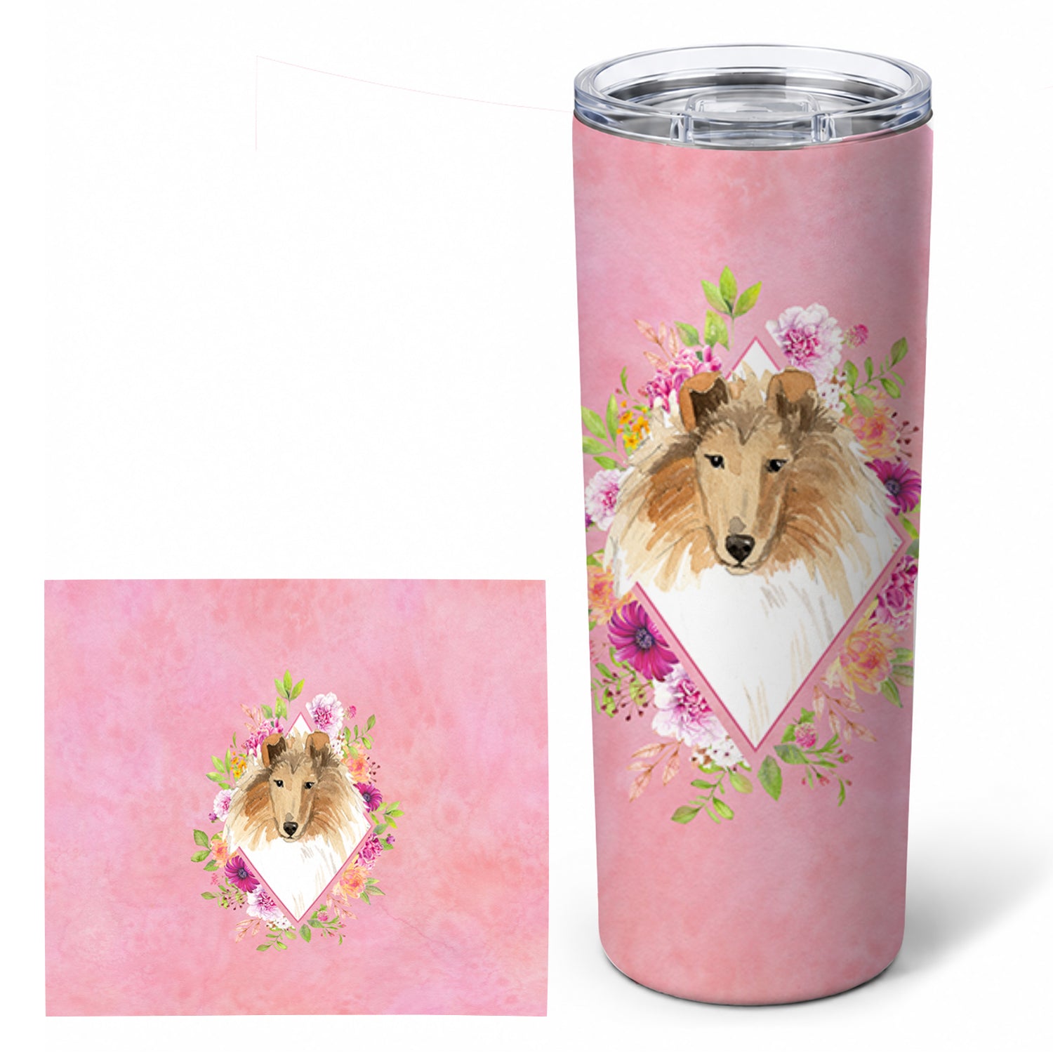 Collie Pink Flowers Stainless Steel Skinny Tumbler 20 oz Vacuum Double Walled Reusable Insulated Travel Cup