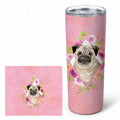 Fawn Pug Pink Flowers Stainless Steel Skinny Tumbler 20 oz Vacuum Double Walled Reusable Insulated Travel Cup