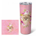Pomeranian Pink Flowers Stainless Steel Skinny Tumbler 20 oz Vacuum Double Walled Reusable Insulated Travel Cup