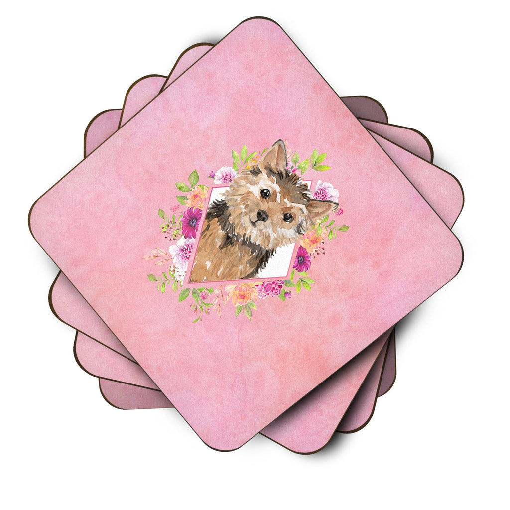 Norwich Terrier Pink Flowers Foam Coasters Set of 4 Cup Coasters for Indoor Outdoor, Tabletop Protection, Anti Slip, Mouse pad Material