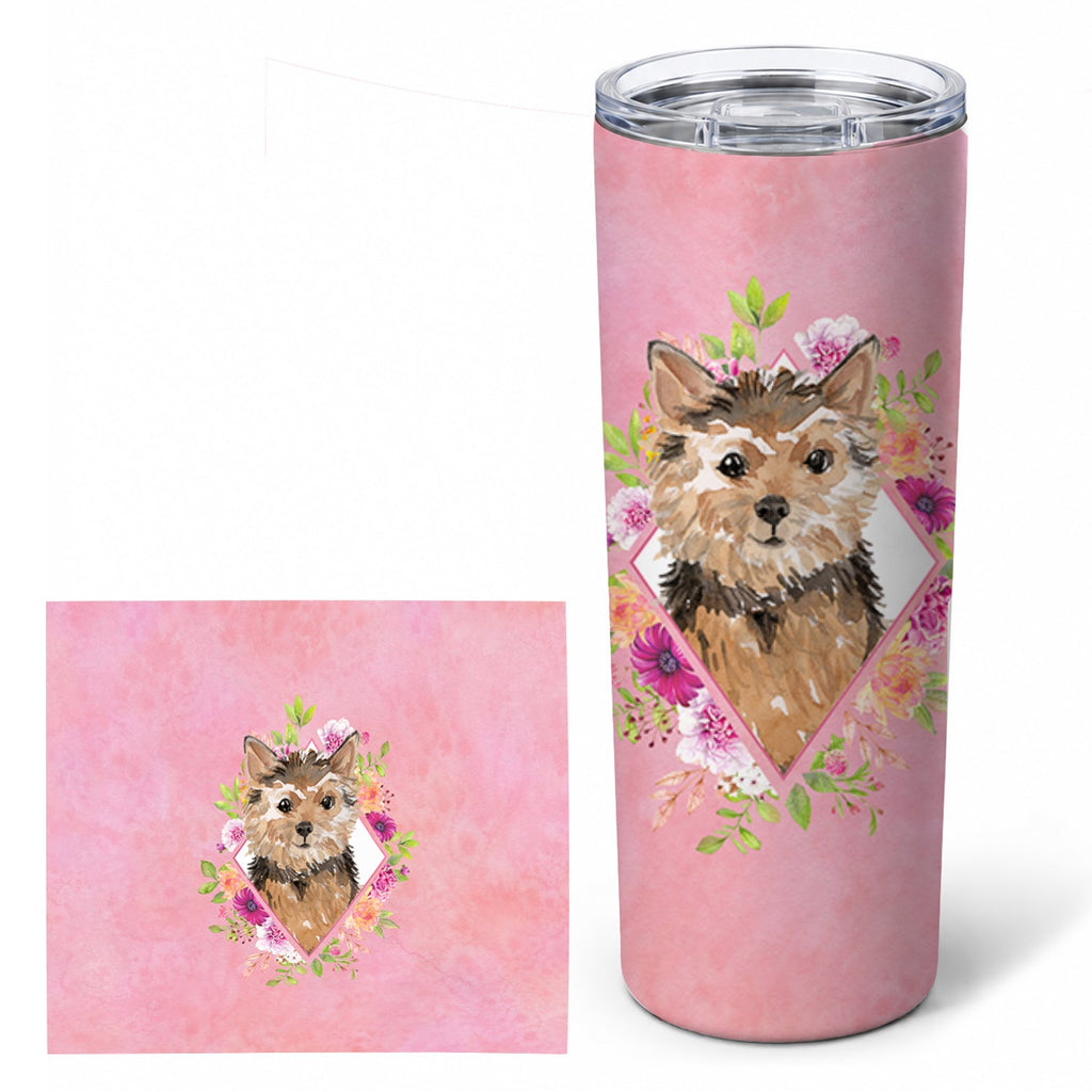Norwich Terrier Pink Flowers Stainless Steel Skinny Tumbler 20 oz Vacuum Double Walled Reusable Insulated Travel Cup