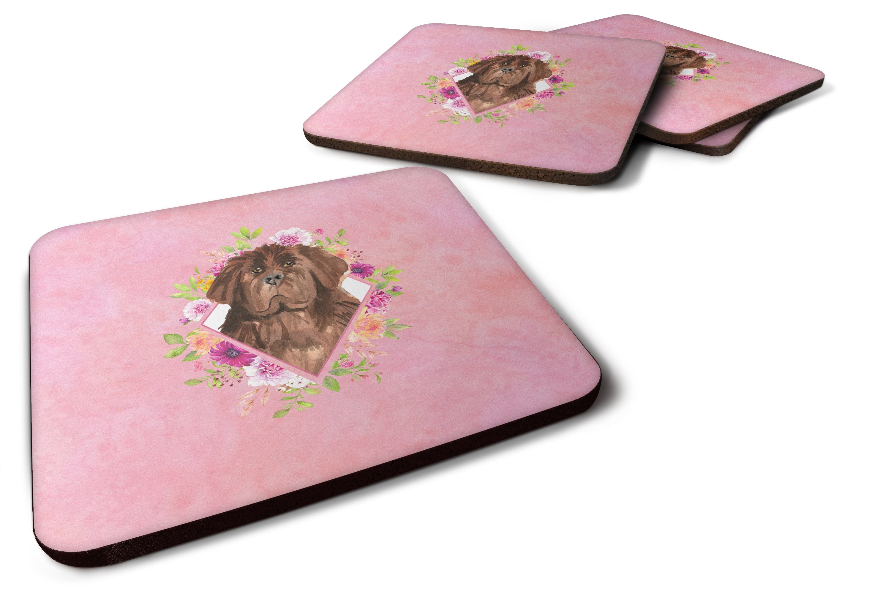 Newfoundland Pink Flowers Foam Coasters Set of 4 Cup Coasters for Indoor Outdoor, Tabletop Protection, Anti Slip, Mouse pad Material