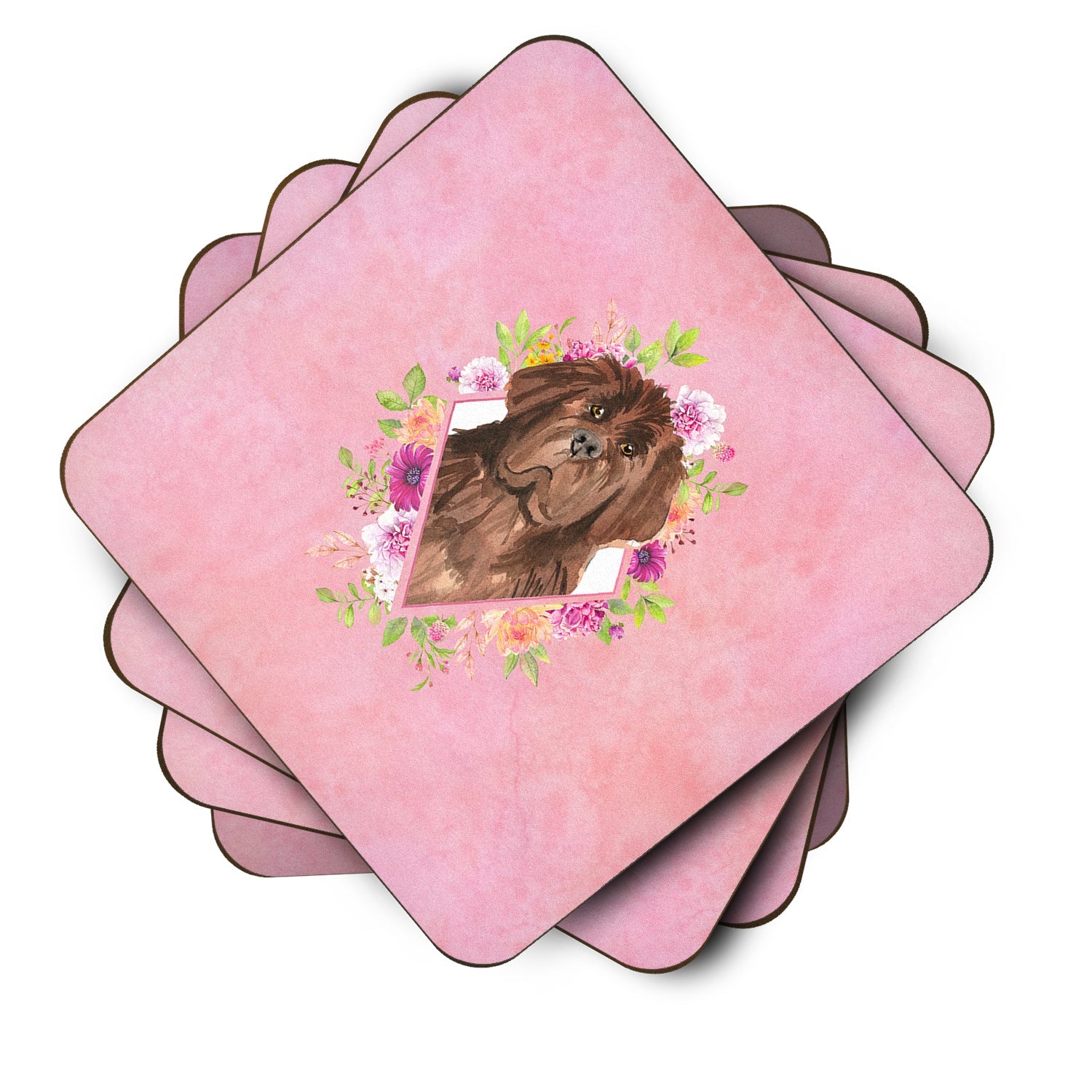Newfoundland Pink Flowers Foam Coasters Set of 4 Cup Coasters for Indoor Outdoor, Tabletop Protection, Anti Slip, Mouse pad Material