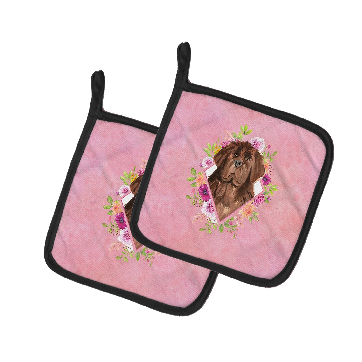 Newfoundland Pink Flowers Pot Holder Set of 2 Heat Resistant Quilted Hot Pads 7.5 x 7.5 Inch, Insulated Kitchen Trivets for Cooking & Baking