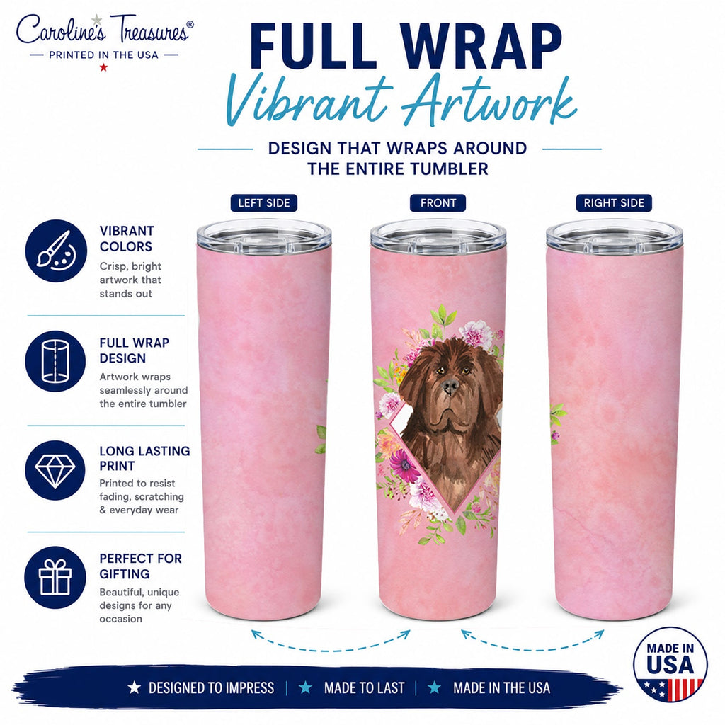 Newfoundland Pink Flowers Stainless Steel Skinny Tumbler 20 oz Vacuum Double Walled Reusable Insulated Travel Cup