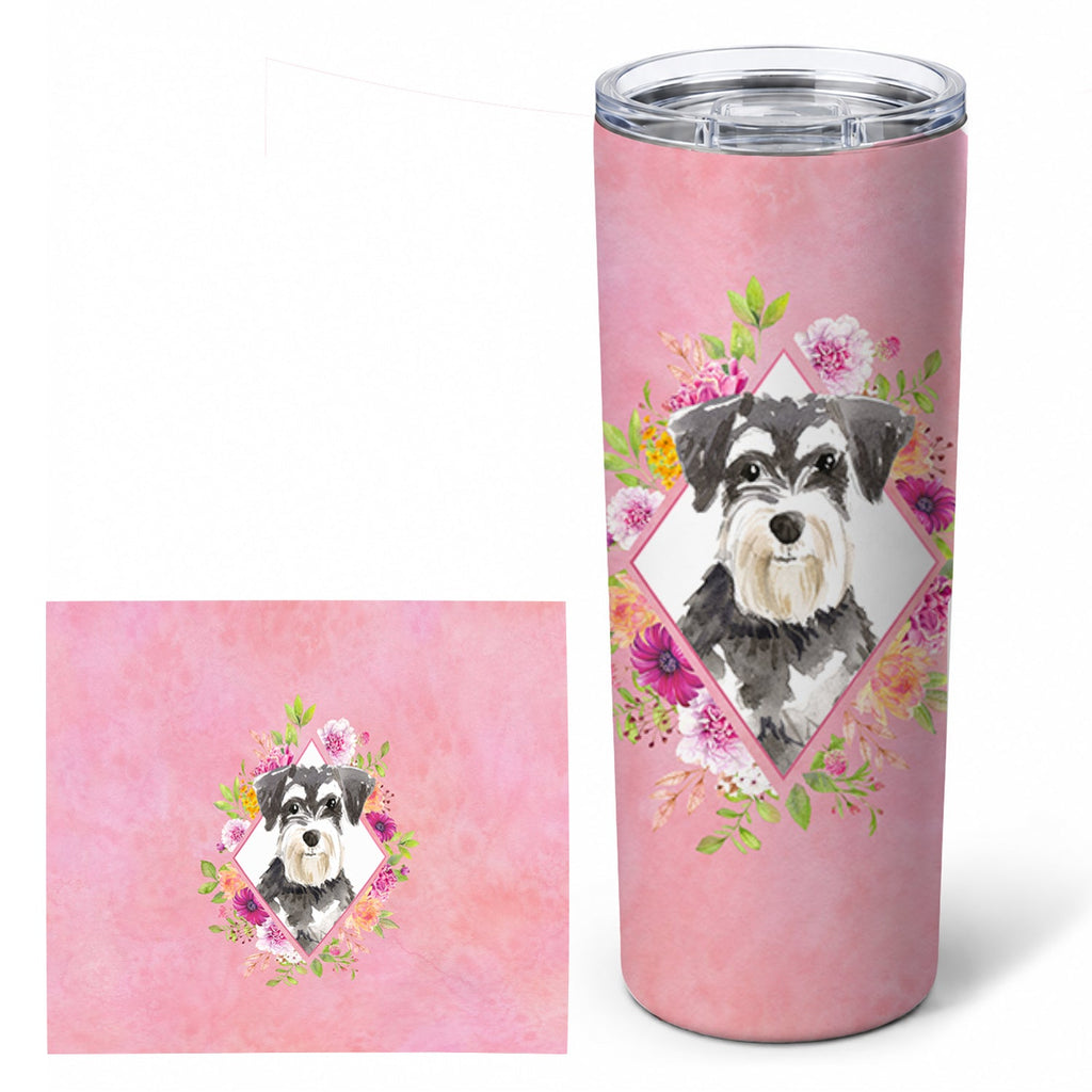 Schnauzer #2 Pink Flowers Stainless Steel Skinny Tumbler 20 oz Vacuum Double Walled Reusable Insulated Travel Cup