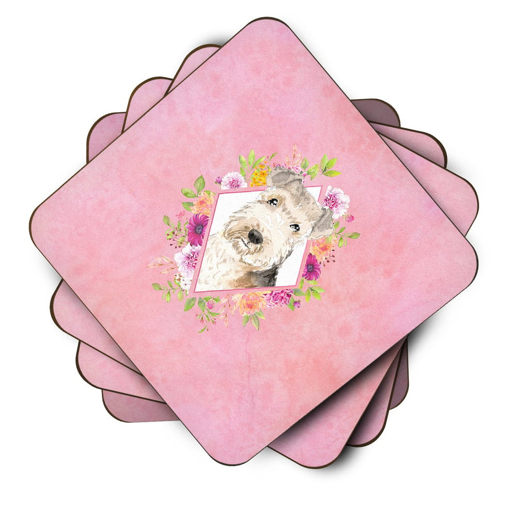 Lakeland Terrier Pink Flowers Foam Coasters Set of 4 Cup Coasters for Indoor Outdoor, Tabletop Protection, Anti Slip, Mouse pad Material