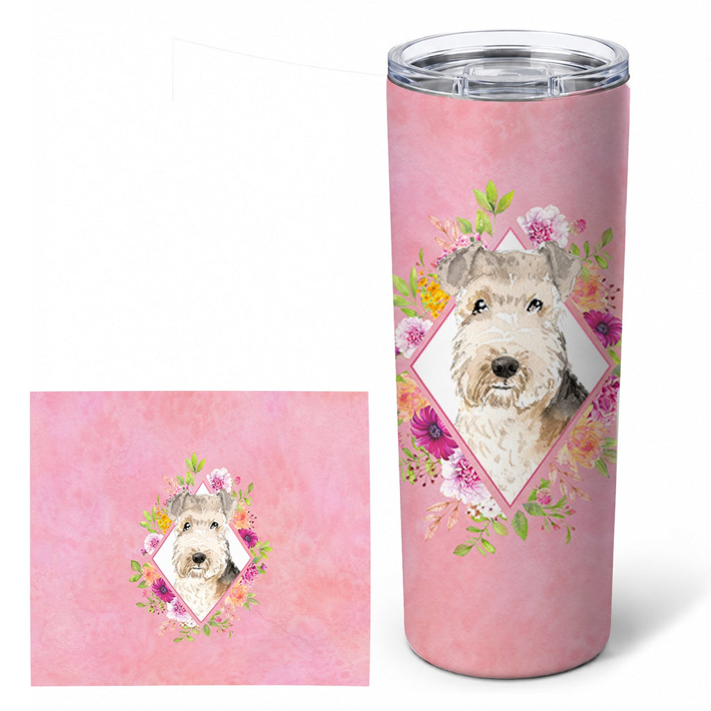 Lakeland Terrier Pink Flowers Stainless Steel Skinny Tumbler 20 oz Vacuum Double Walled Reusable Insulated Travel Cup