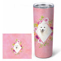 Japanese Spitz Pink Flowers Stainless Steel Skinny Tumbler 20 oz Vacuum Double Walled Reusable Insulated Travel Cup