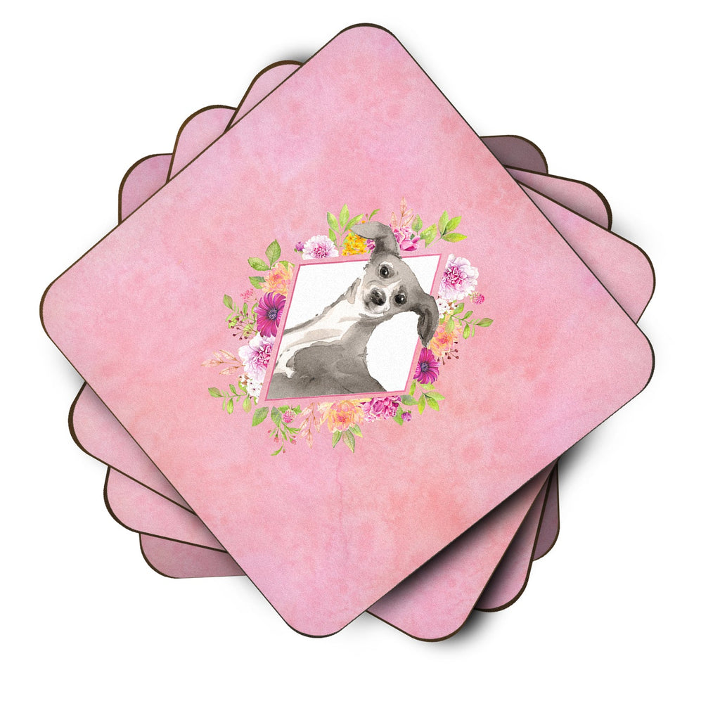 Italian Greyhound Pink Flowers Foam Coasters Set of 4 Cup Coasters for Indoor Outdoor, Tabletop Protection, Anti Slip, Mouse pad Material