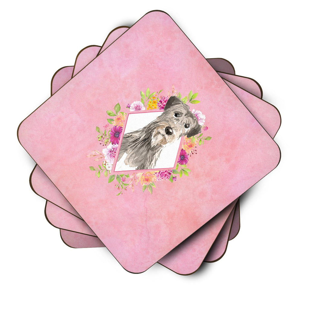 Irish Wolfhound Pink Flowers Foam Coasters Set of 4 Cup Coasters for Indoor Outdoor, Tabletop Protection, Anti Slip, Mouse pad Material